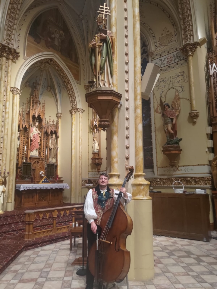 double-bassist, instrument, and saint